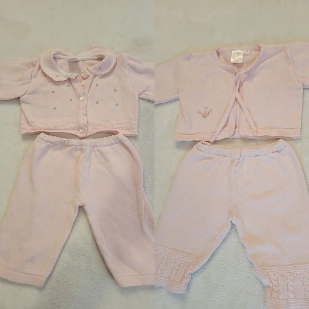 Bundle 2 Vintage Teddy Tots Baby Girl Pink Knit Sets Size 0